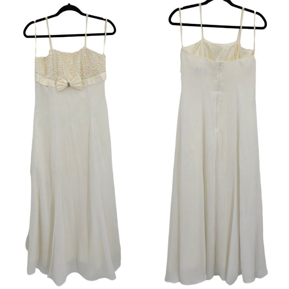 Vtg 80's Dress Spaghetti‎ Strap Slip Lace Bodice Empire Chiffon Maxi White Sz S